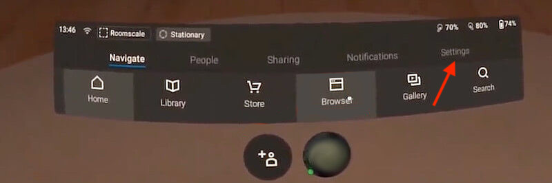 Settings options from Oculus Quest home menu