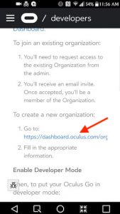 login link to Oculus developer mode